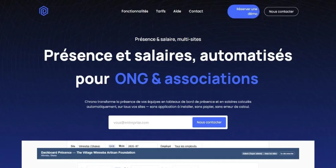 Interface de Business Chrono Pro, plateforme de gestion des présences et de la paie multi-sites