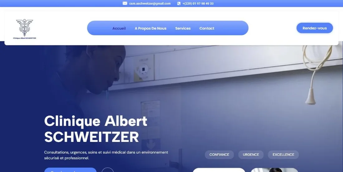 Site de la Clinique Albert Schweitzer à Abomey-Calavi, réalisé par Alan Creative